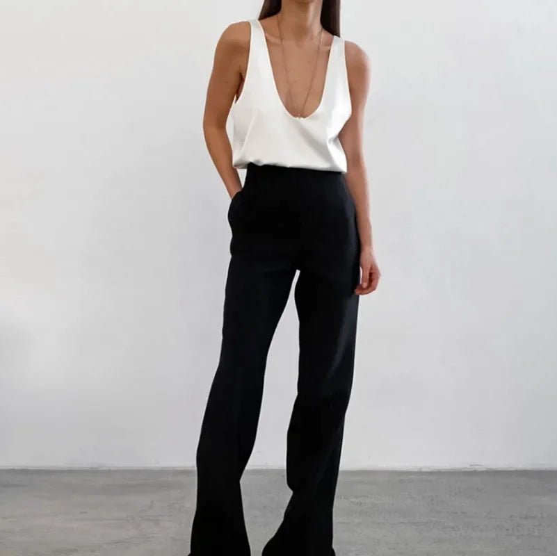 Karla | Dame Satin Tank Top Dyb U-Udskæring Afslappet Pasform
