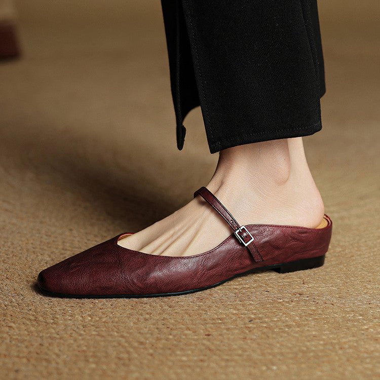Alma | Dame Spidsnet Læder Mary Jane Mules Flade Slip-On Sko