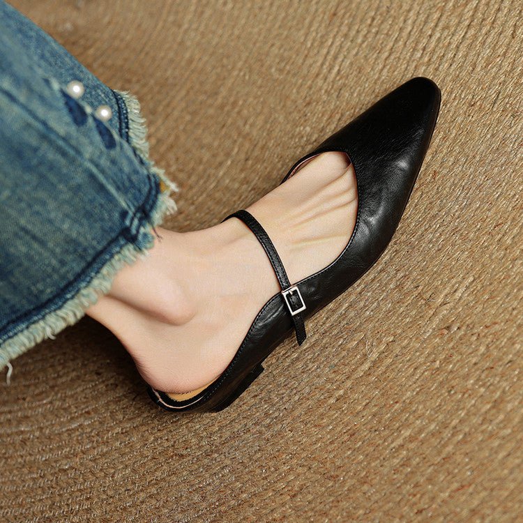 Alma | Dame Spidsnet Læder Mary Jane Mules Flade Slip-On Sko