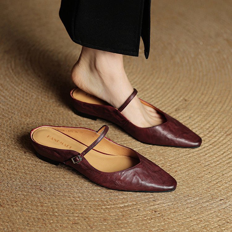 Alma | Dame Spidsnet Læder Mary Jane Mules Flade Slip-On Sko