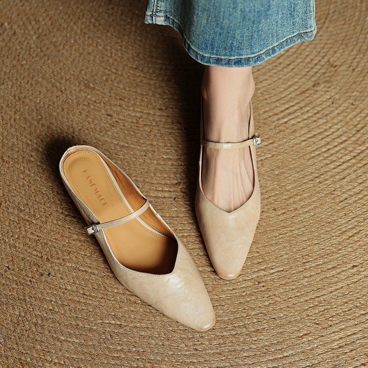 Alma | Dame Spidsnet Læder Mary Jane Mules Flade Slip-On Sko