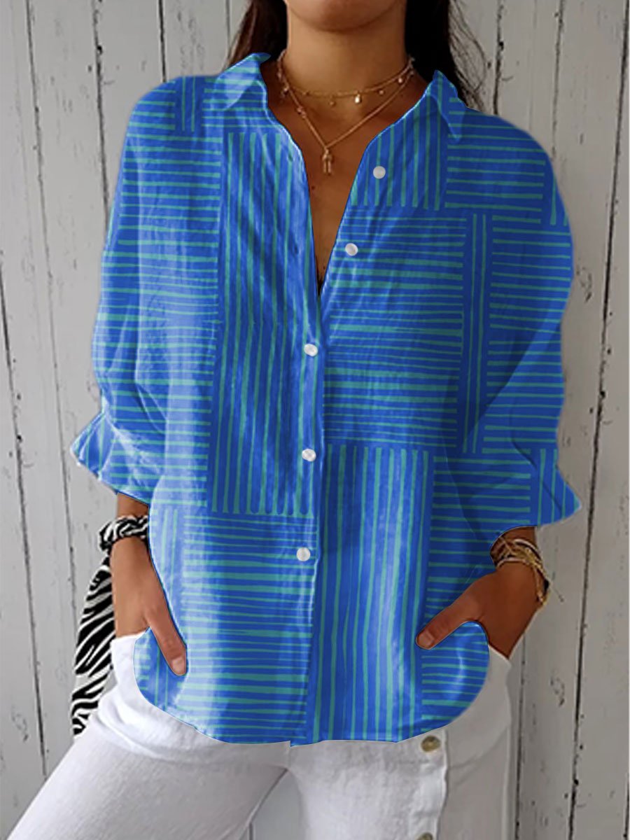 Lea | Dame Stribet Relaxed-Fit Button-Front Bluse