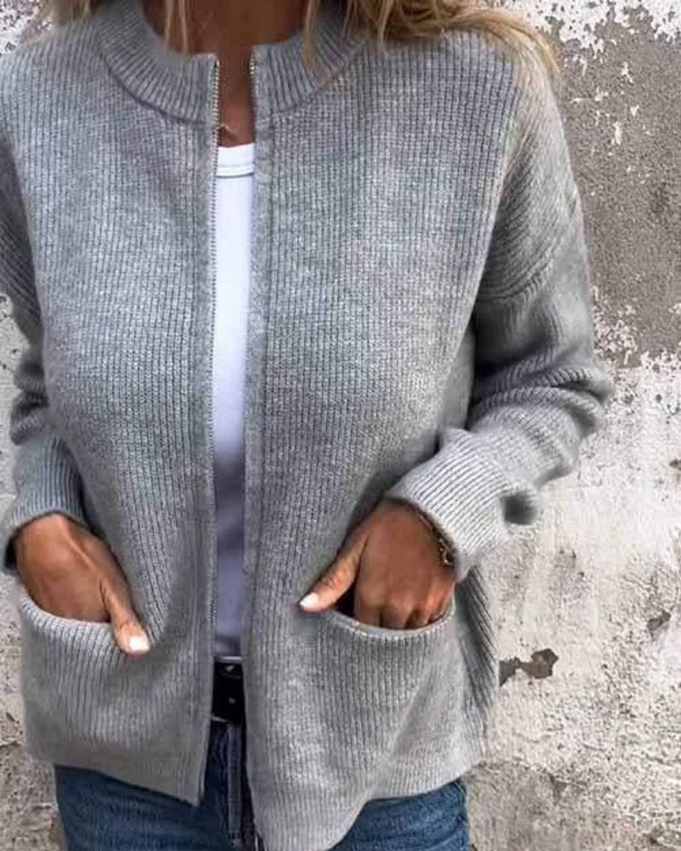 Ida | Dame Strikket Lynlås Cardigan Afslappet Pasform Lommer