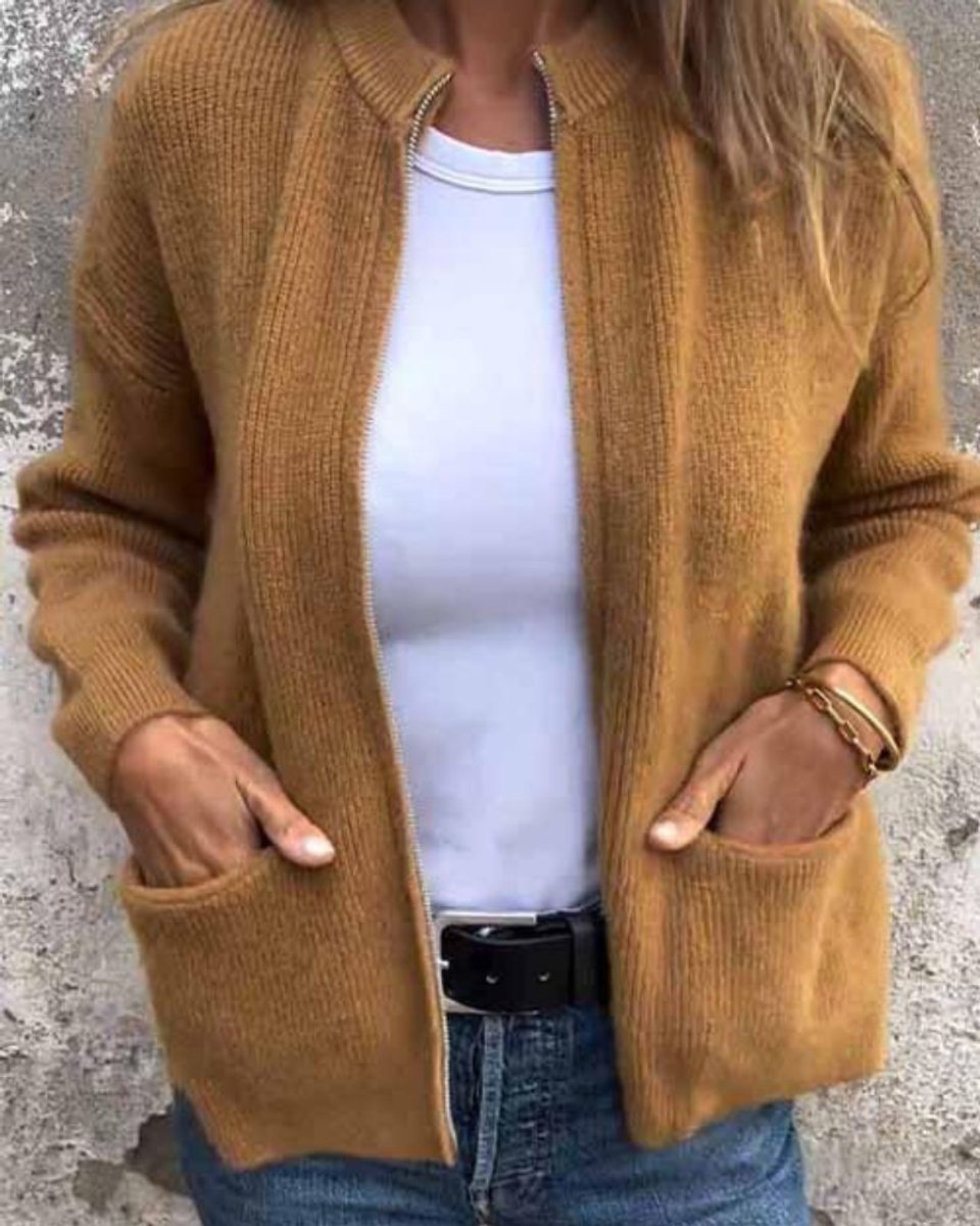 Ida | Dame Strikket Lynlås Cardigan Afslappet Pasform Lommer
