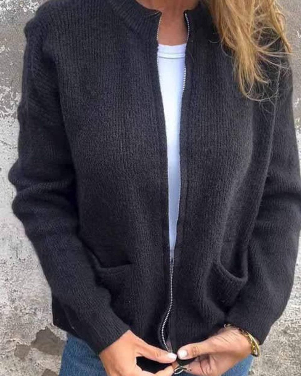 Ida | Dame Strikket Lynlås Cardigan Afslappet Pasform Lommer