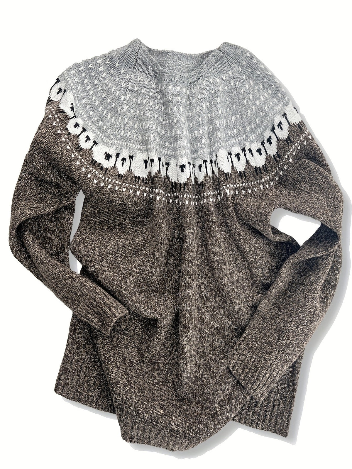 Anna | Dame Strikket Sweater med Fåre-Jacquardmønster Rundhals