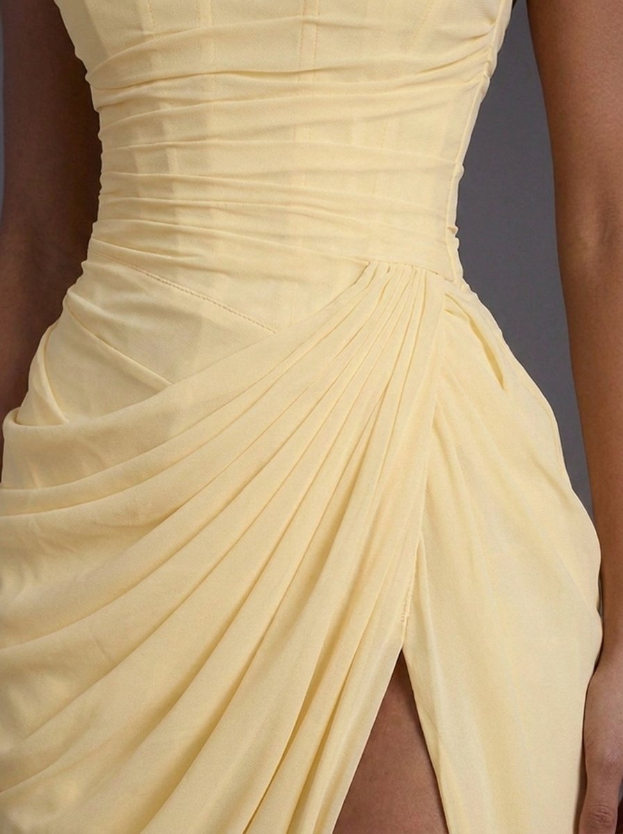 Maja | Dame Stropløs Corsage Ruched Split Maxi Bryllupsgæst Kjole