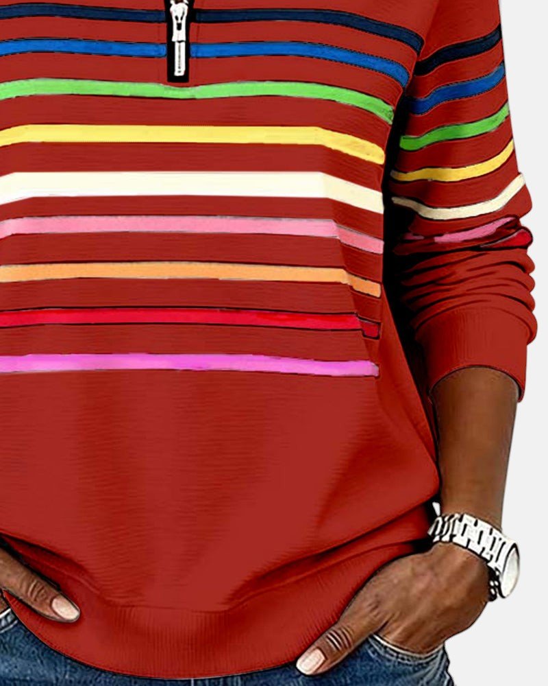 Nora | Dame Sweatshirt Regnbue Stribet Lynlås