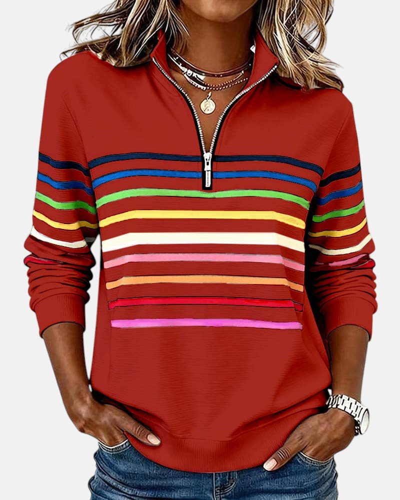 Nora | Dame Sweatshirt Regnbue Stribet Lynlås