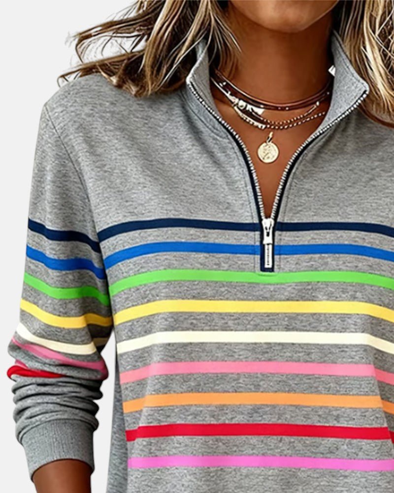 Nora | Dame Sweatshirt Regnbue Stribet Lynlås