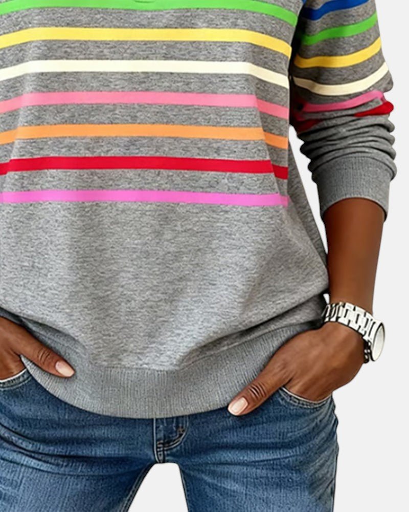 Nora | Dame Sweatshirt Regnbue Stribet Lynlås
