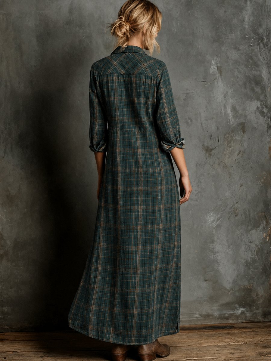 Liv | Dame Ternet Flannel Maxi Formal Dress Skjortekjole