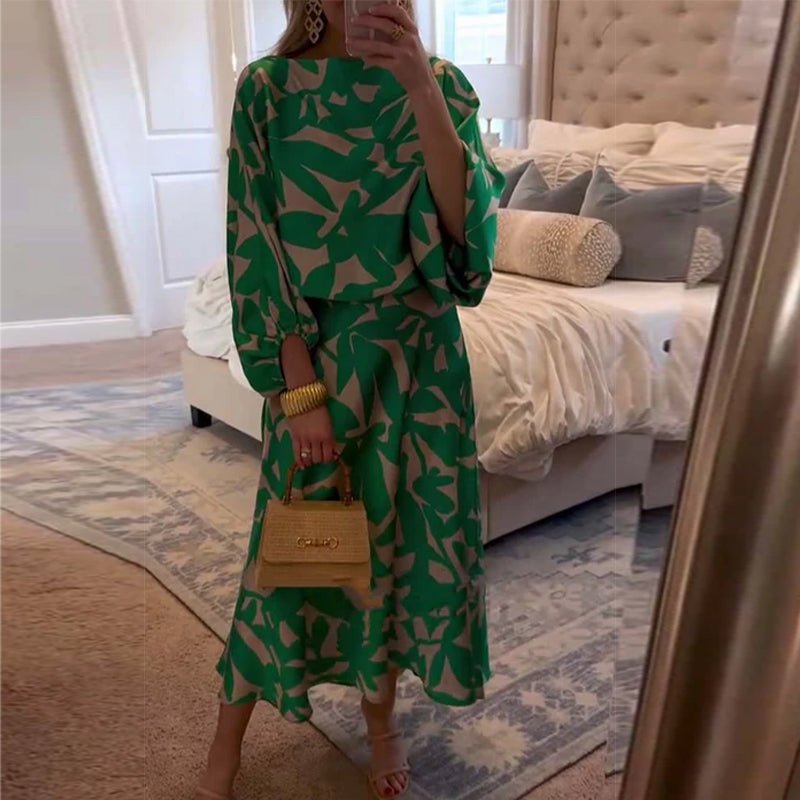 Emma | Dame Todelt Sæt med Ballonærmer og Botanisk Print