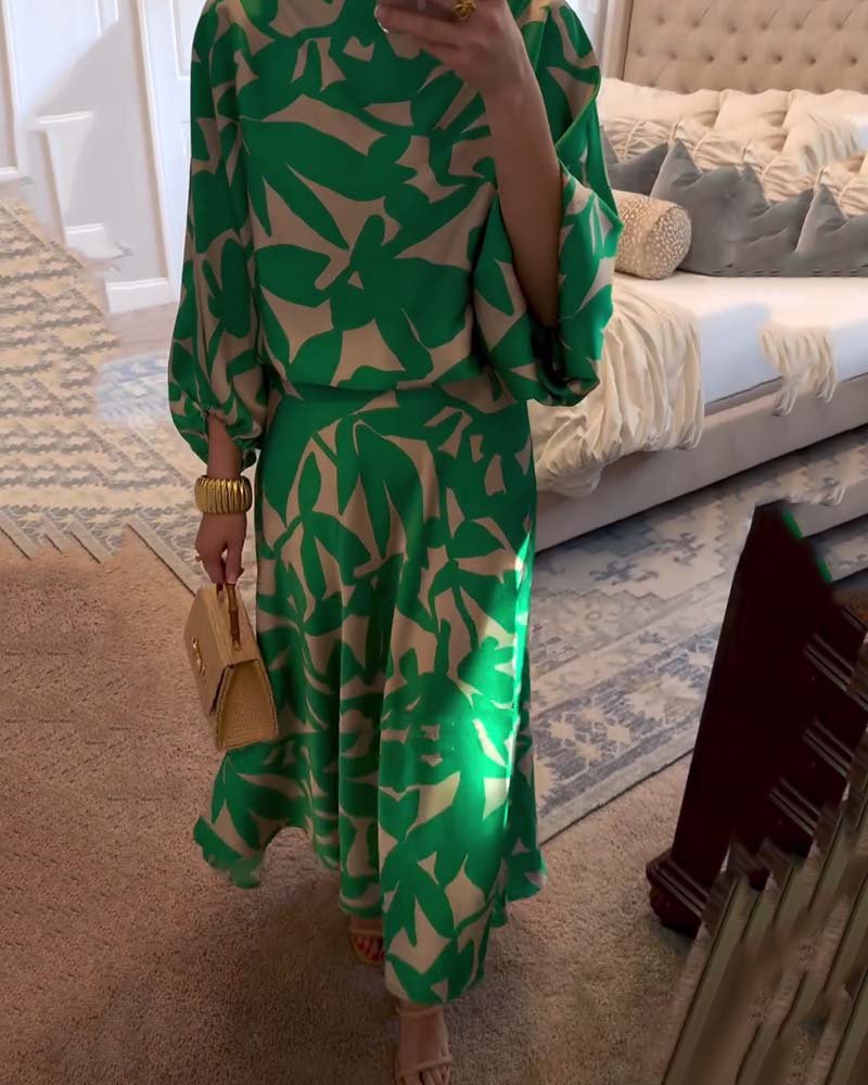 Emma | Dame Todelt Sæt med Ballonærmer og Botanisk Print