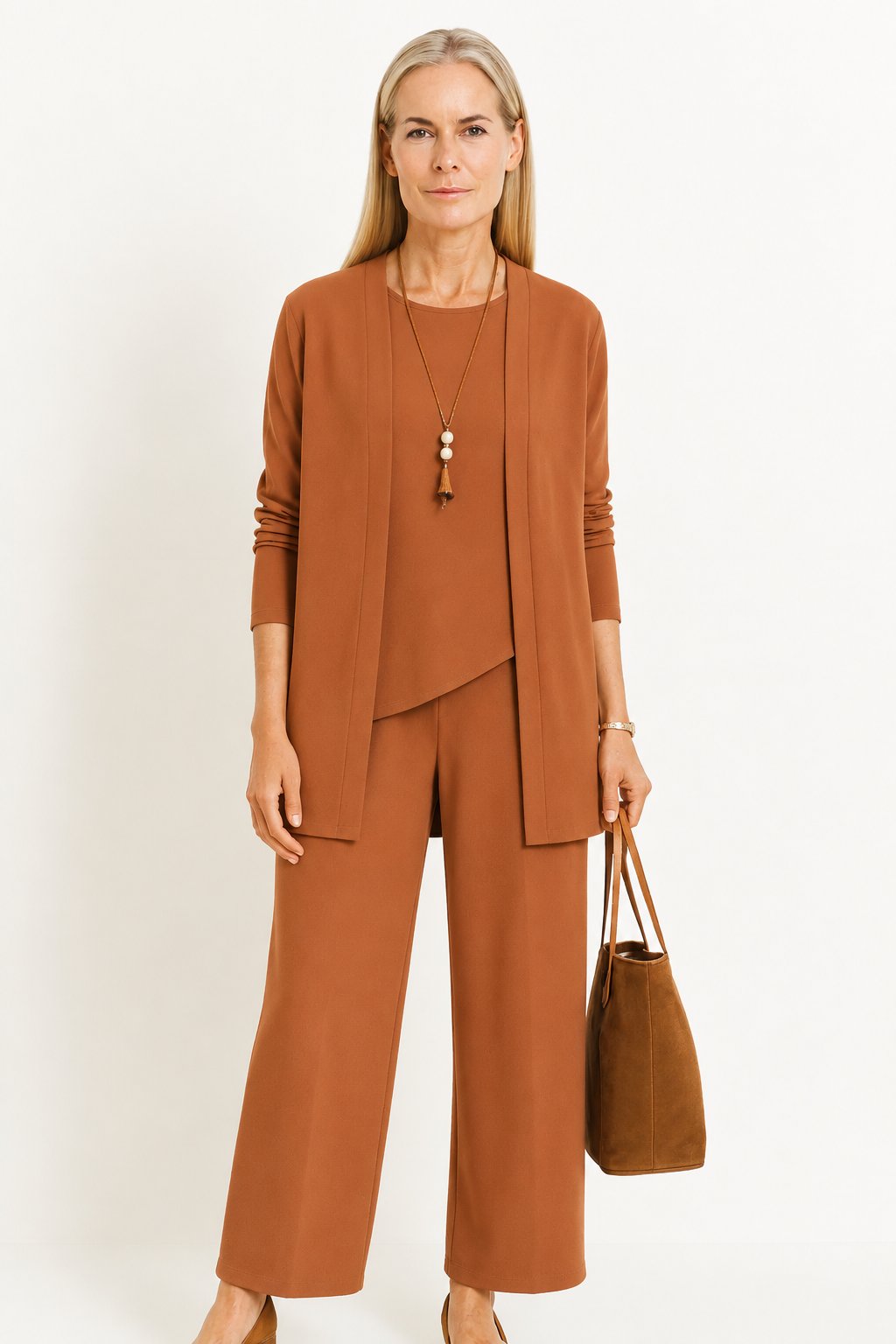 Freja | Dame Tredelt Cardigan Tank Top og Vide Bukser Sæt
