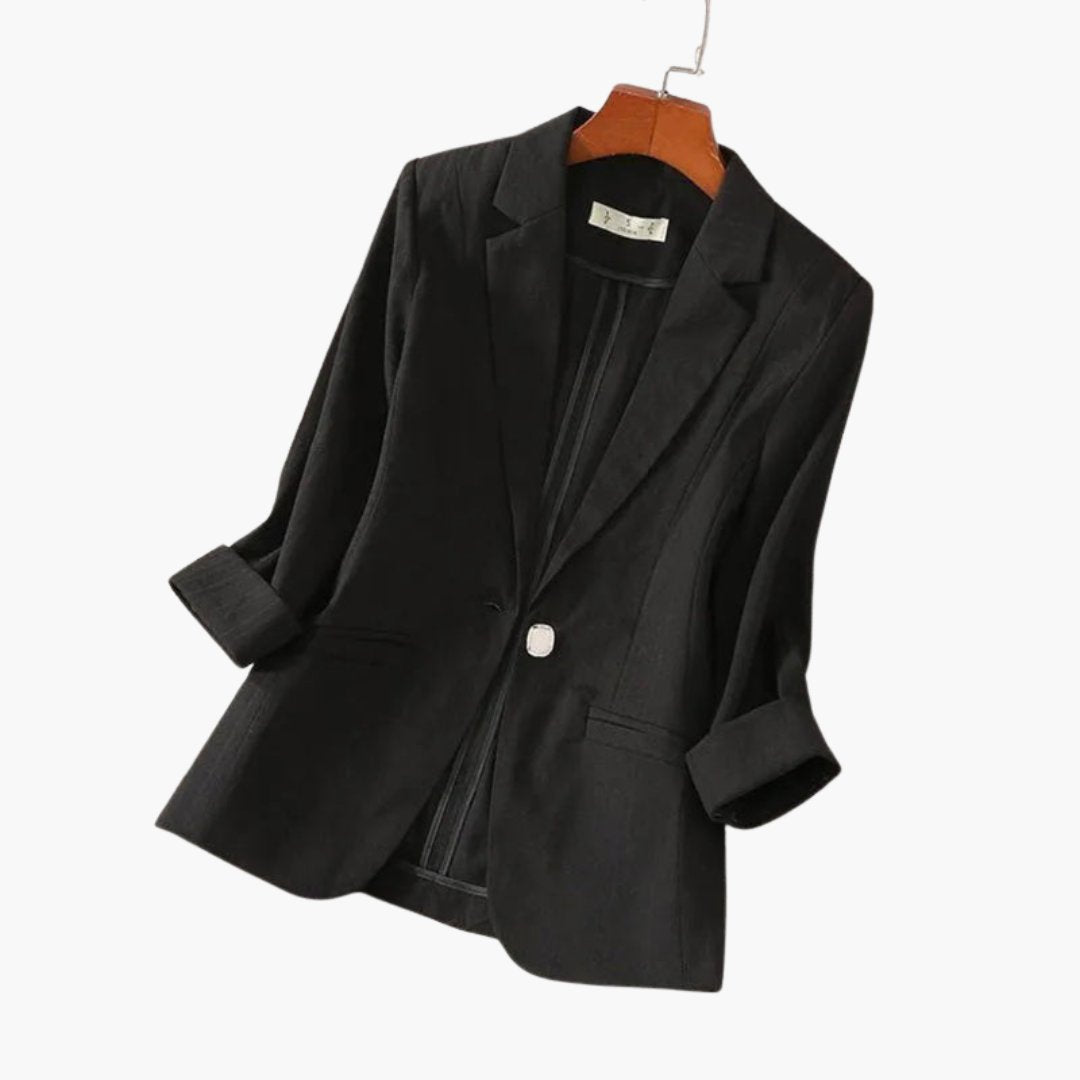 Agnes | Dame Trekvart Ærme Hør Blazer med Enkelt Knap