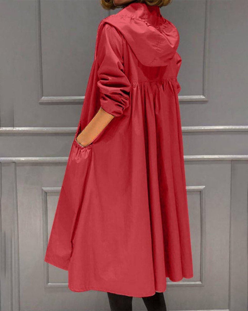 Nora | Dame Vandafvisende Hættet Lang Trench Coat Polyester
