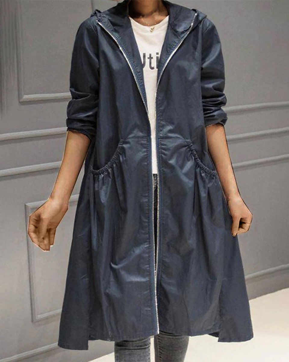 Nora | Dame Vandafvisende Hættet Lang Trench Coat Polyester