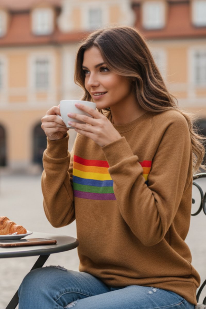 Mathilde | Dame Vintage Regnbuestripet Afslappet Sweatshirt Langærmet