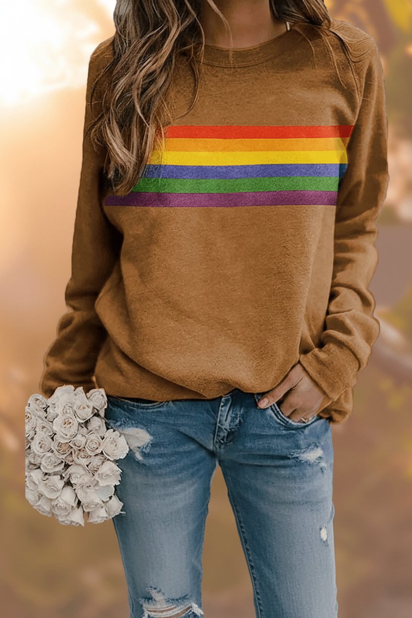 Mathilde | Dame Vintage Regnbuestripet Afslappet Sweatshirt Langærmet