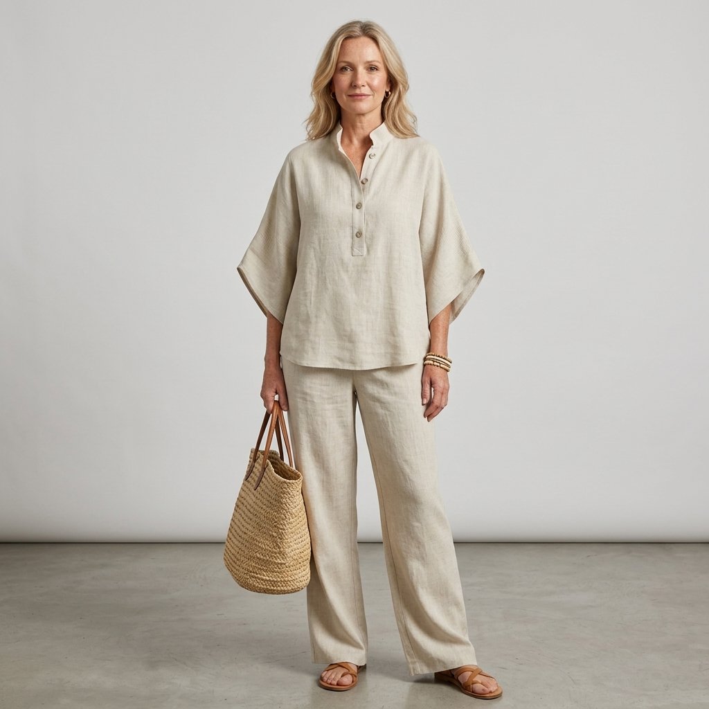 Ella | Damer Mandarin Krave Kimono Ærme Hør Sæt