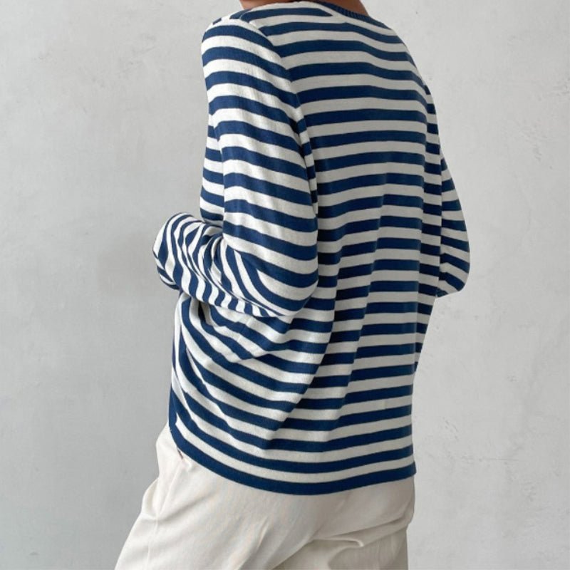 Agnes | Damer Stribet Langærmet T-Shirt med Rund Hals