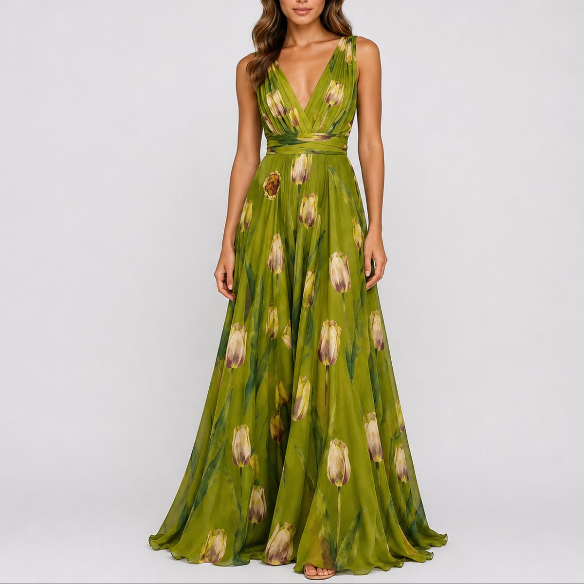 Nora | Damernes Blomstrede Chiffon Maxi Kjole til Bryllupper og Festlige Lejligheder