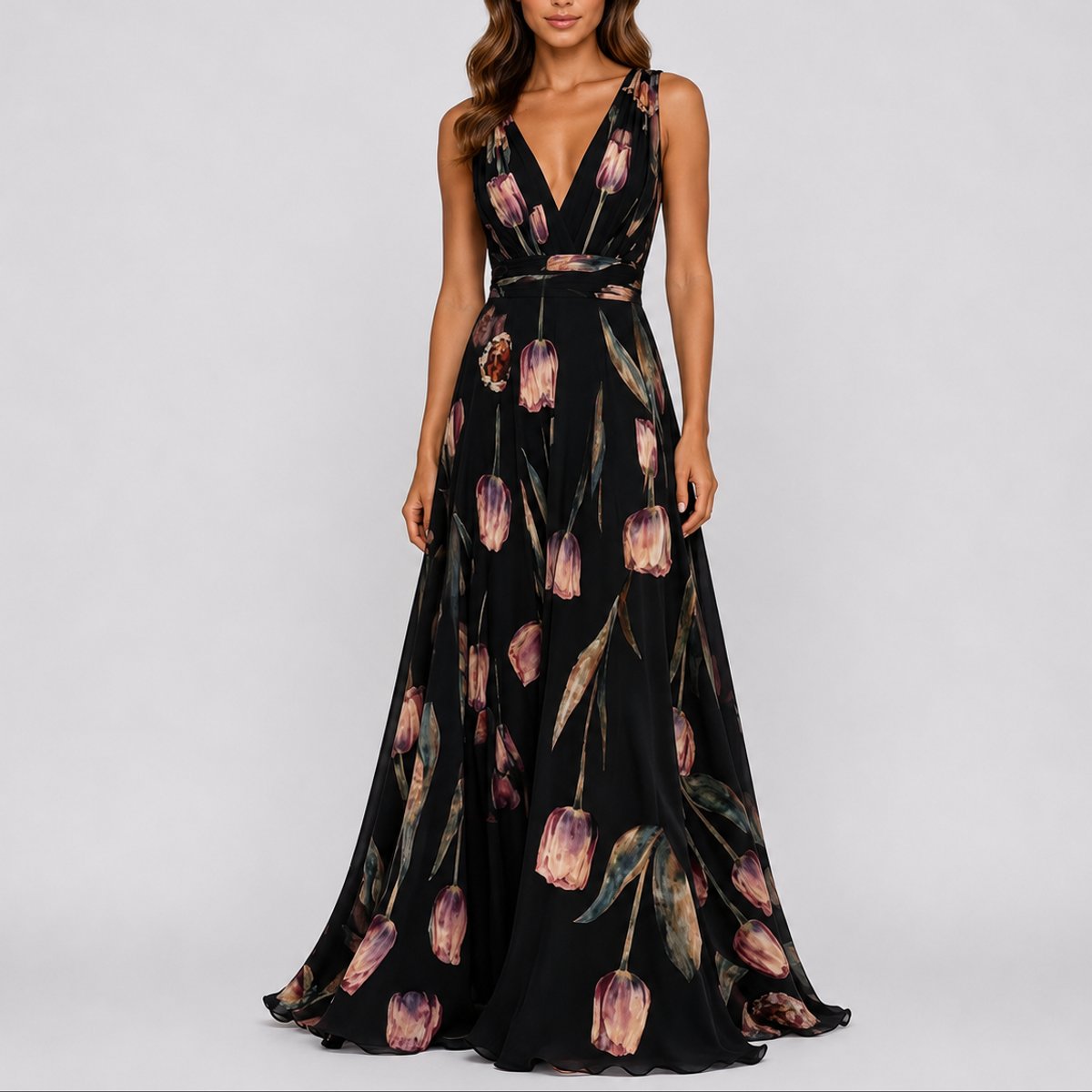 Nora | Damernes Blomstrede Chiffon Maxi Kjole til Bryllupper og Festlige Lejligheder