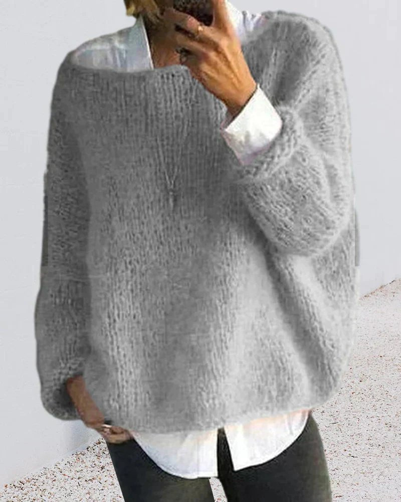 Sofia | Damernes Fluffy Strikket Oversized Rund-Hals Sweater