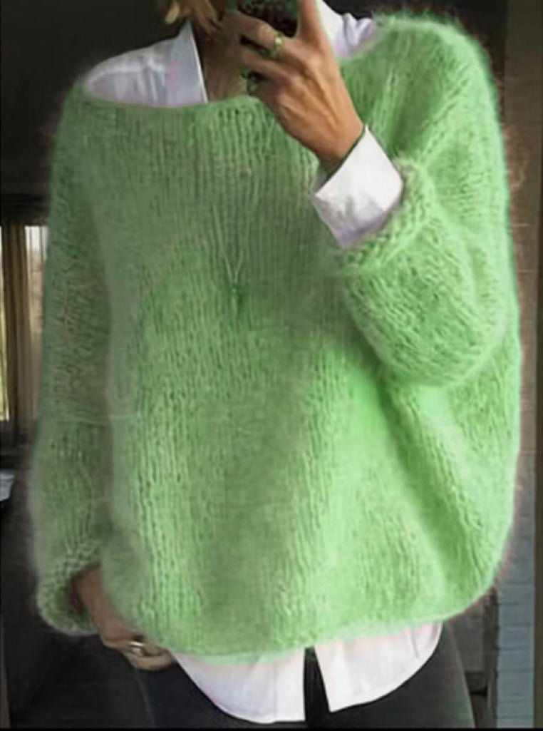 Sofia | Damernes Fluffy Strikket Oversized Rund-Hals Sweater