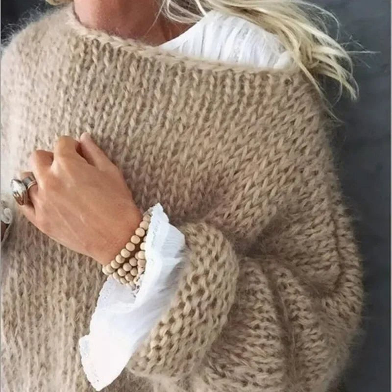 Sofia | Damernes Fluffy Strikket Oversized Rund-Hals Sweater