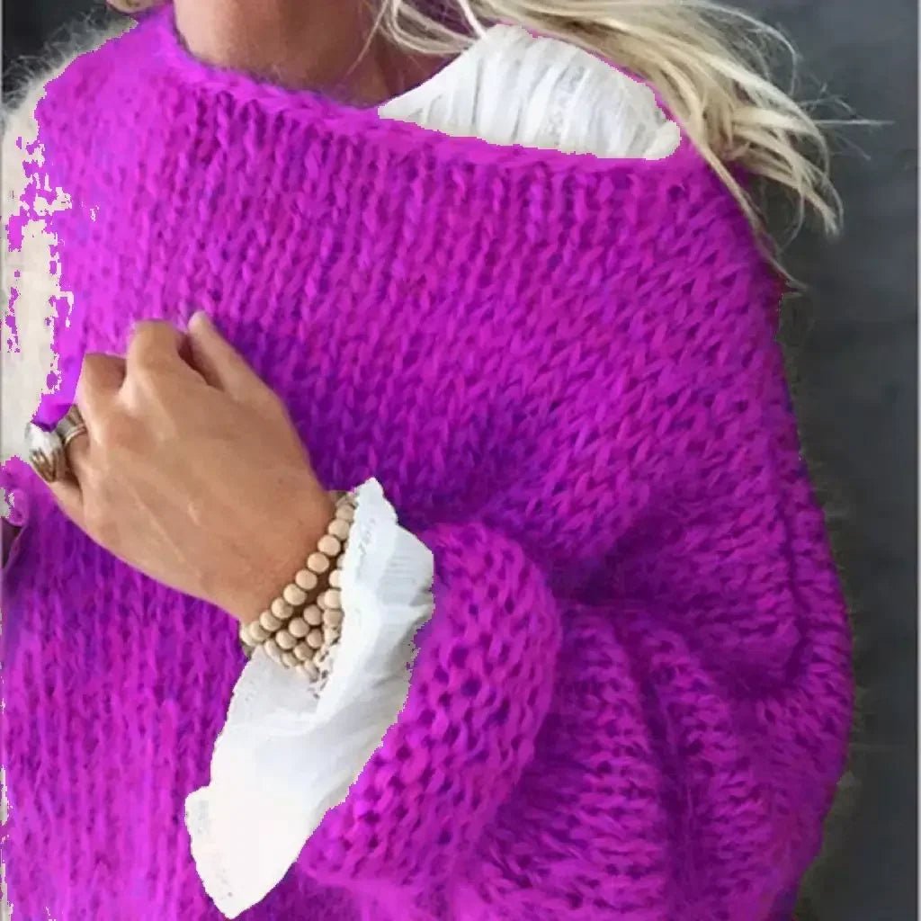 Sofia | Damernes Fluffy Strikket Oversized Rund-Hals Sweater