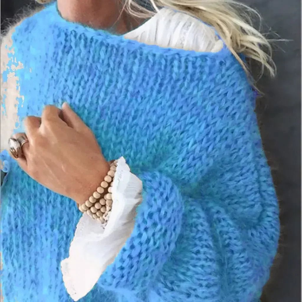 Sofia | Damernes Fluffy Strikket Oversized Rund-Hals Sweater