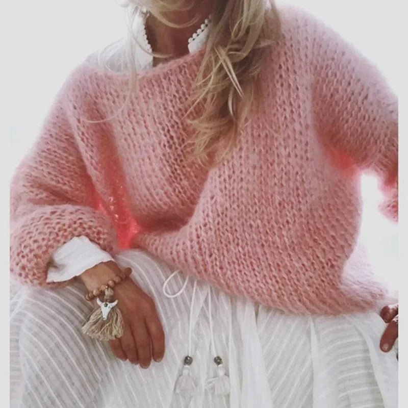 Sofia | Damernes Fluffy Strikket Oversized Rund-Hals Sweater