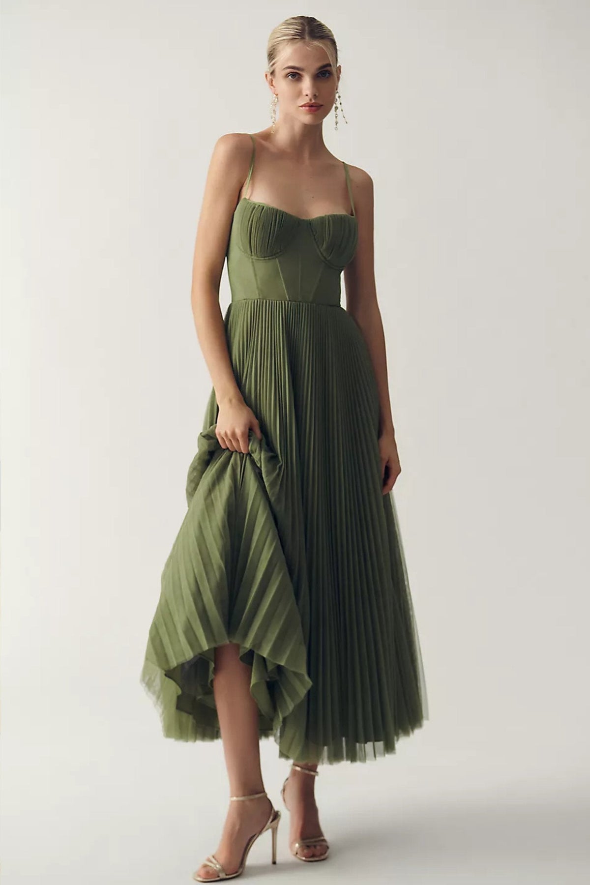Astrid | Damernes Plisseret Korset Midi Slip-kjole