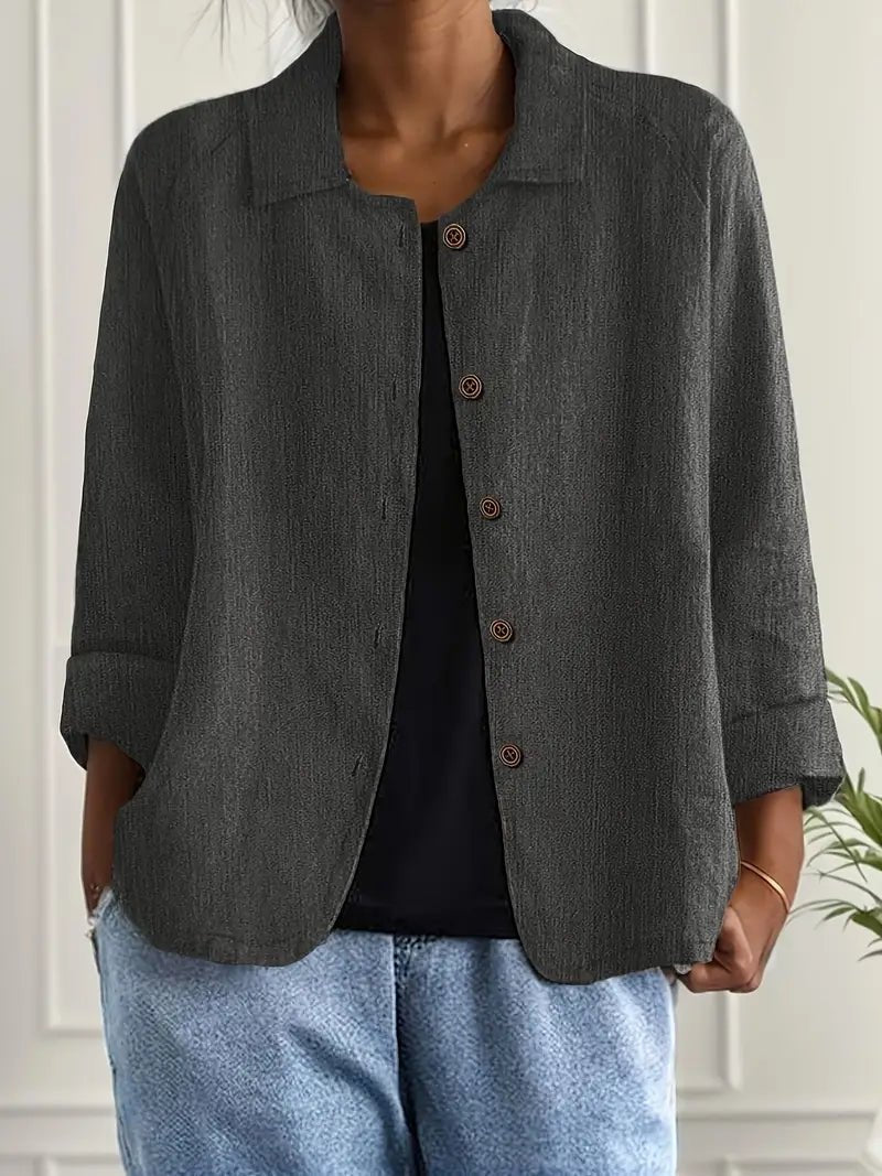 Karla | Damers Afslappet Langærmet Knaplukning Blazer Jakke