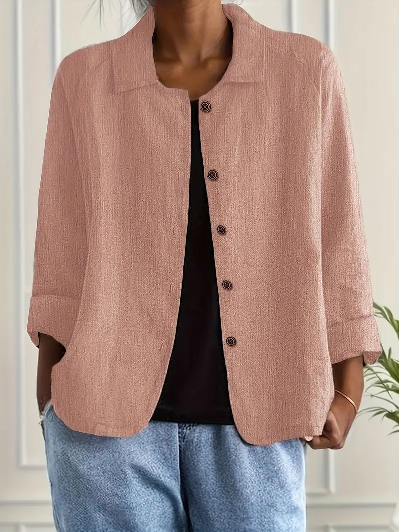 Karla | Damers Afslappet Langærmet Knaplukning Blazer Jakke