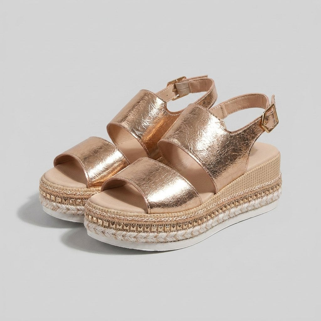Olivia | Damers Åben-Tå Espadrille Platform Sandaler Metalskinds Spænde