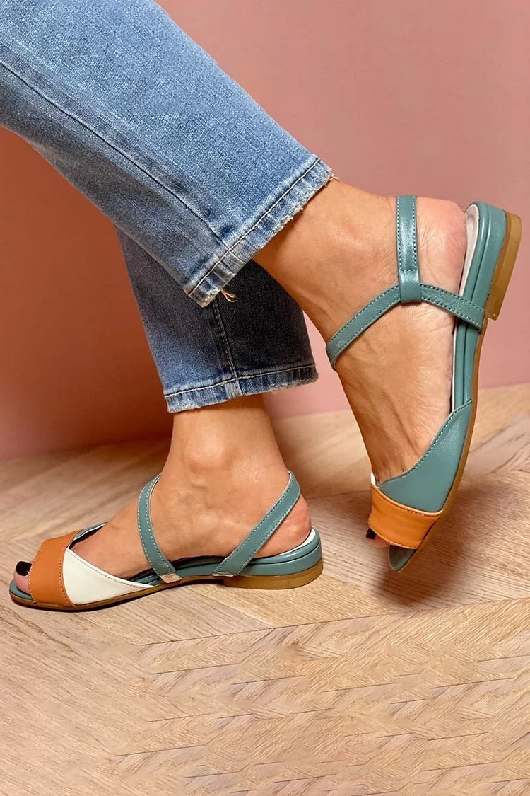 Josefine | Damers Flerfarvet Color Block Flade Sandaler med Ankelrem