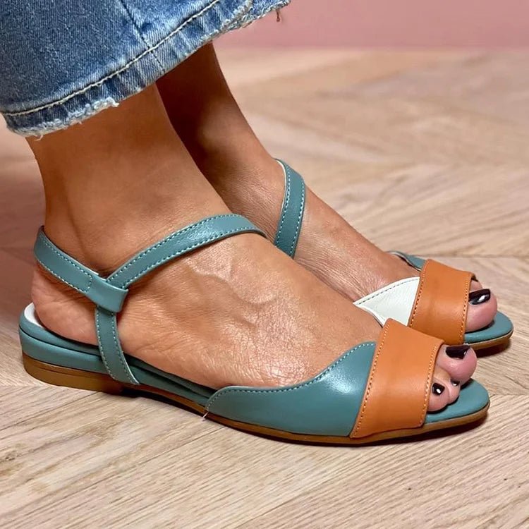 Josefine | Damers Flerfarvet Color Block Flade Sandaler med Ankelrem