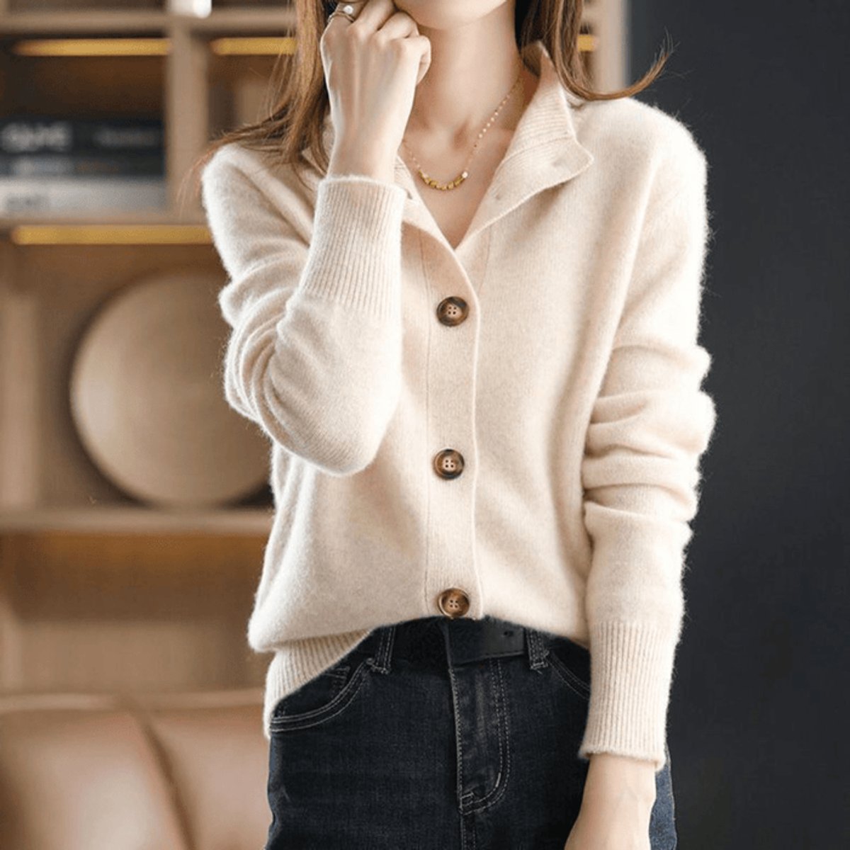 Astrid | Dames Blød Cashmere Knap-cardigan Rund Hals