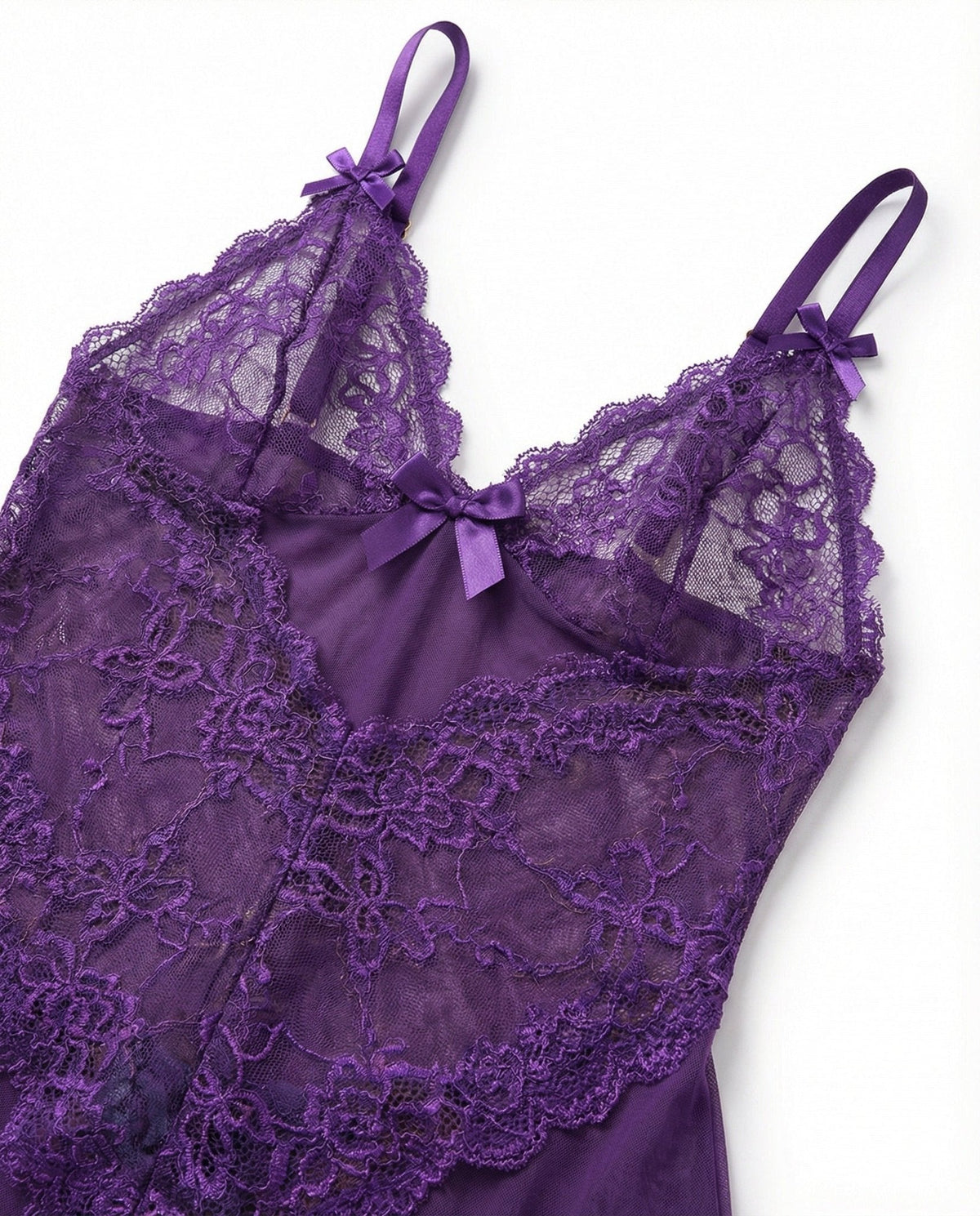 Lea | Gennemsigtig Blondekjole Chemise Mesh Blonder Satin G-streng