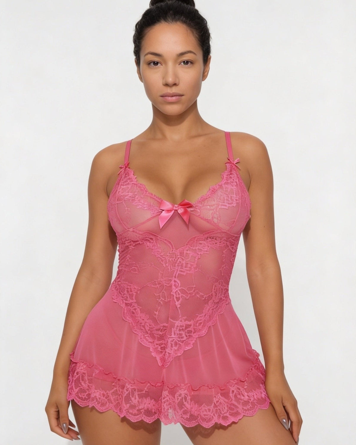 Lea | Gennemsigtig Blondekjole Chemise Mesh Blonder Satin G-streng