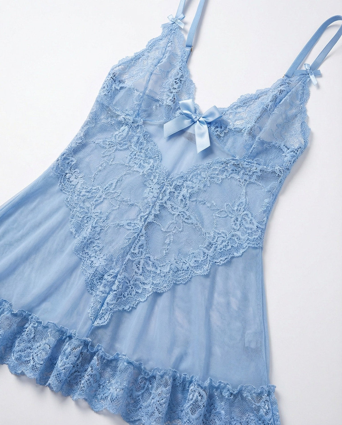 Lea | Gennemsigtig Blondekjole Chemise Mesh Blonder Satin G-streng