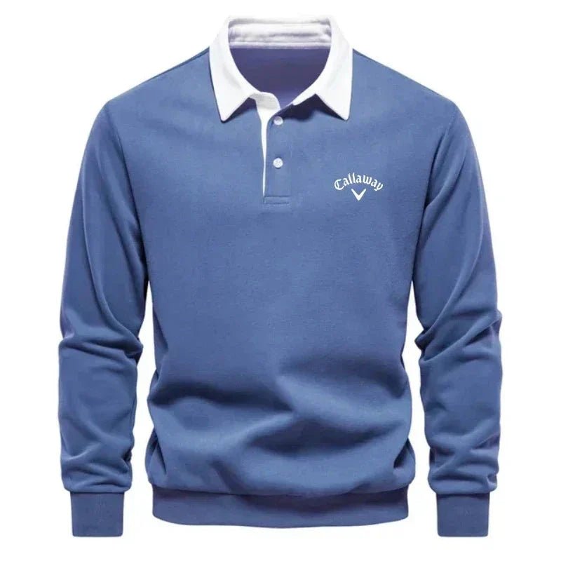 Elias | Herre Langærmet Kontrast-Krave Strikket Polo Sweatshirt
