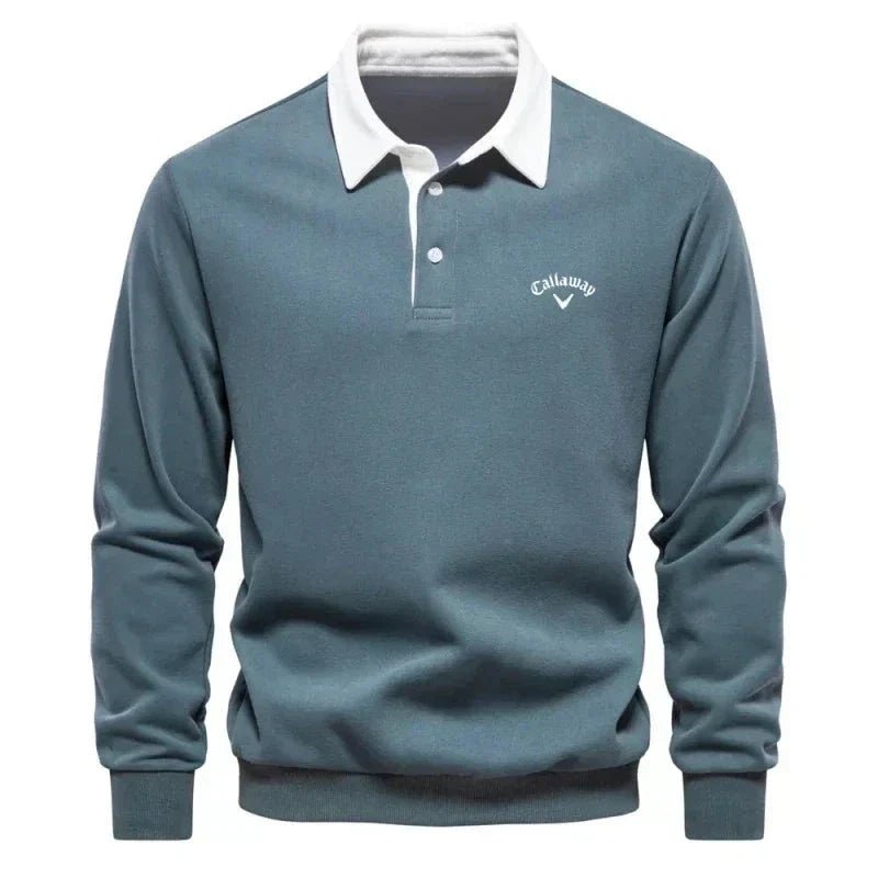 Elias | Herre Langærmet Kontrast-Krave Strikket Polo Sweatshirt