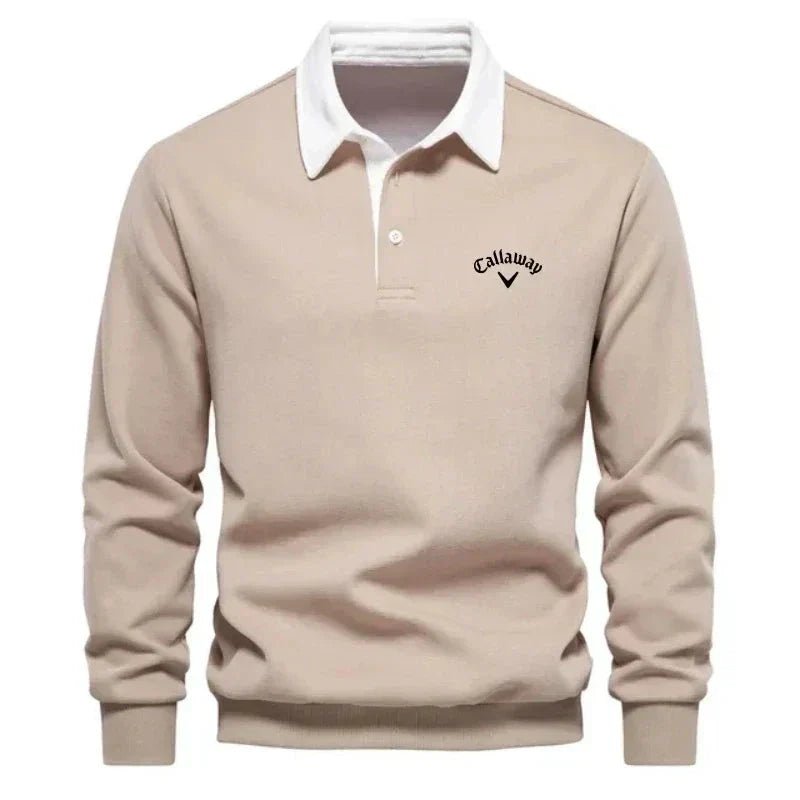 Elias | Herre Langærmet Kontrast-Krave Strikket Polo Sweatshirt