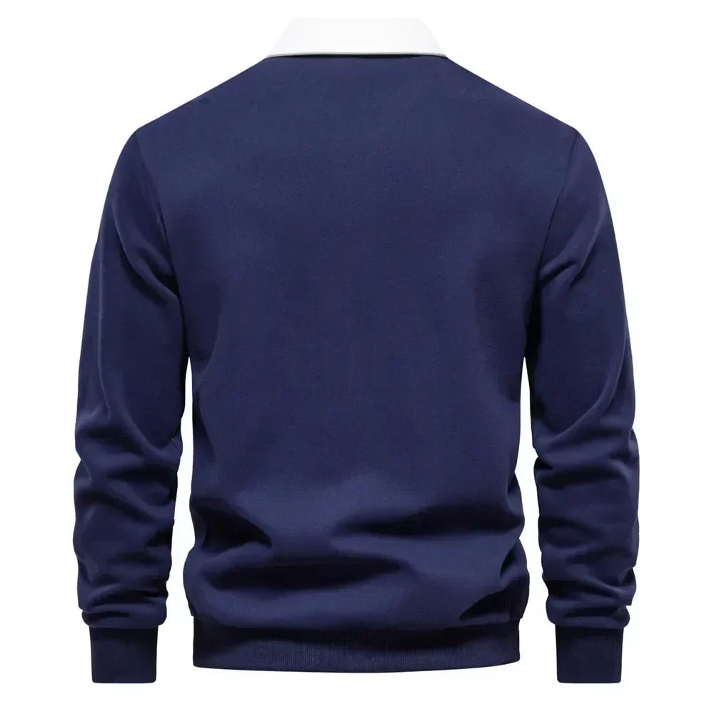 Elias | Herre Langærmet Kontrast-Krave Strikket Polo Sweatshirt