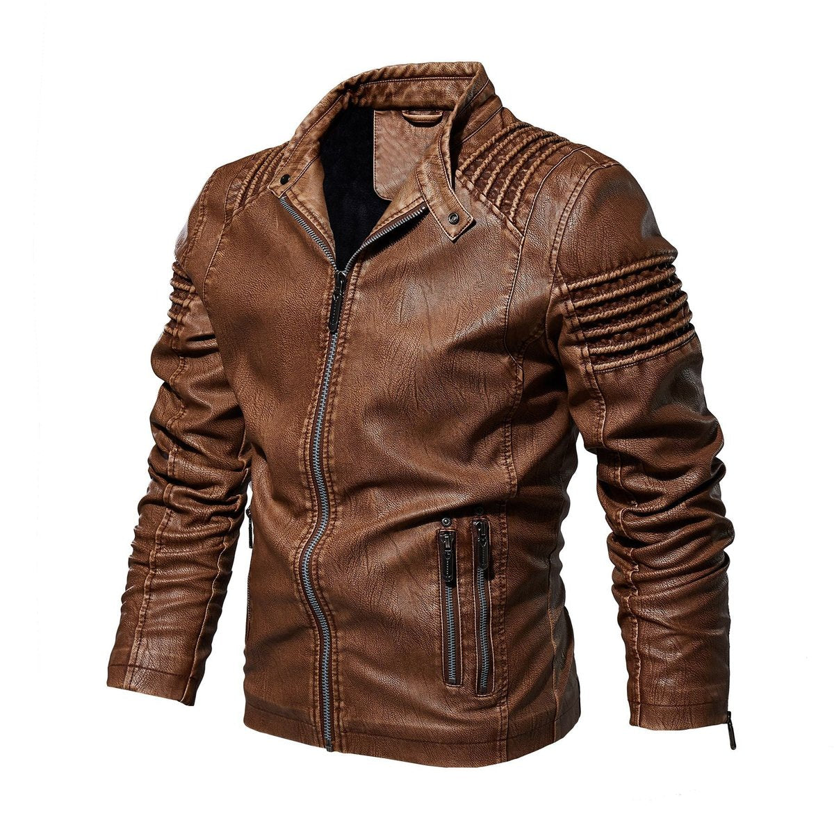 Victor | Herre motorcykel leather jacket strukturerede skuldre lynlås