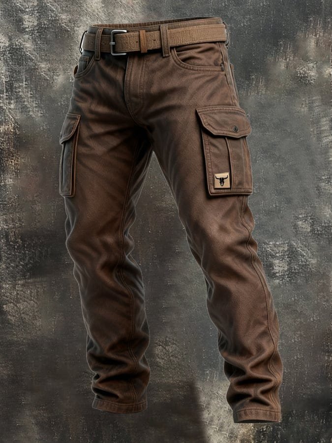 Aksel | Herre Slim-Fit Tapered Cargobukser Sidelommer Bull-Patch